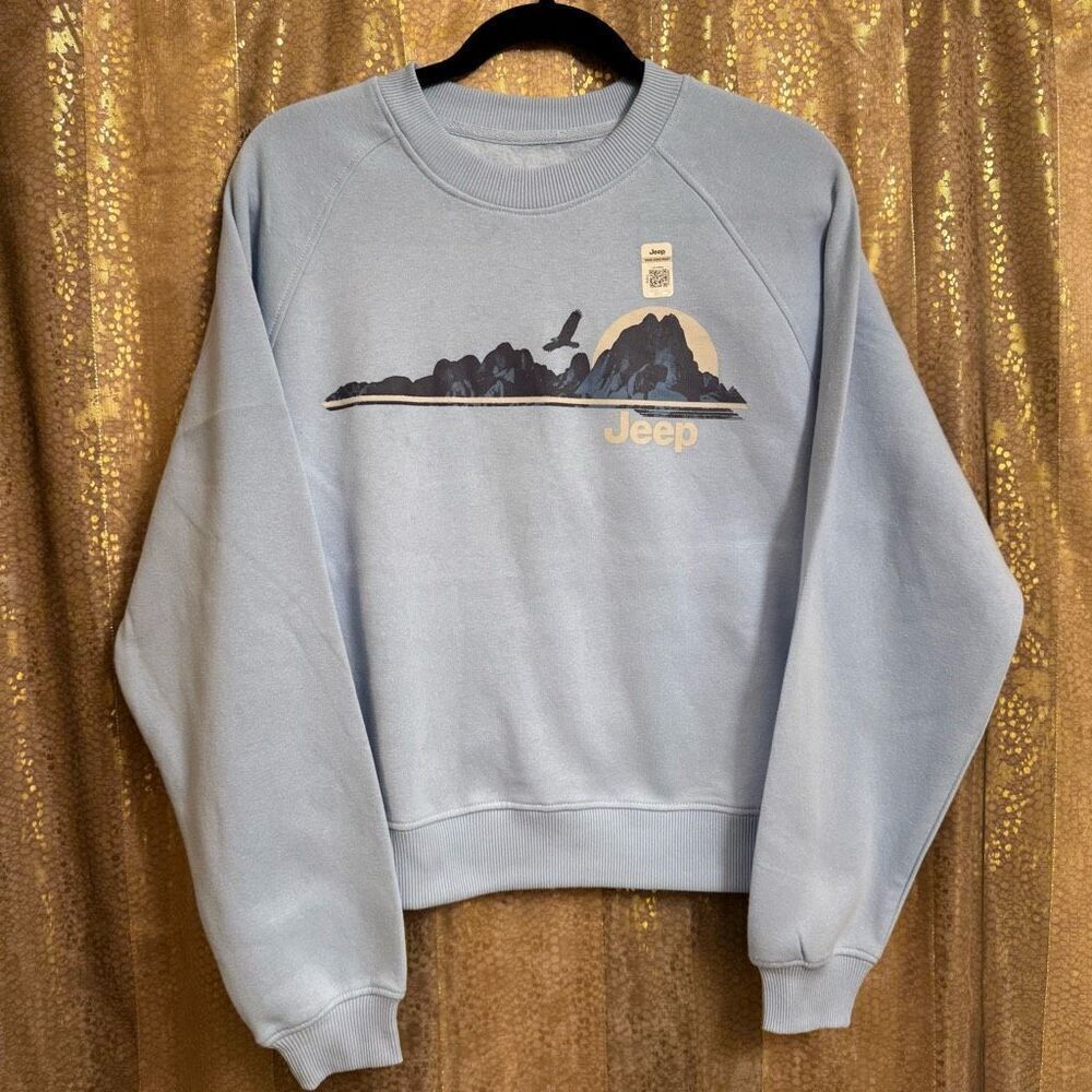 Official Jeep Light Blue Live Free Pullover Graphic Cotton Sweater Size Small NW
